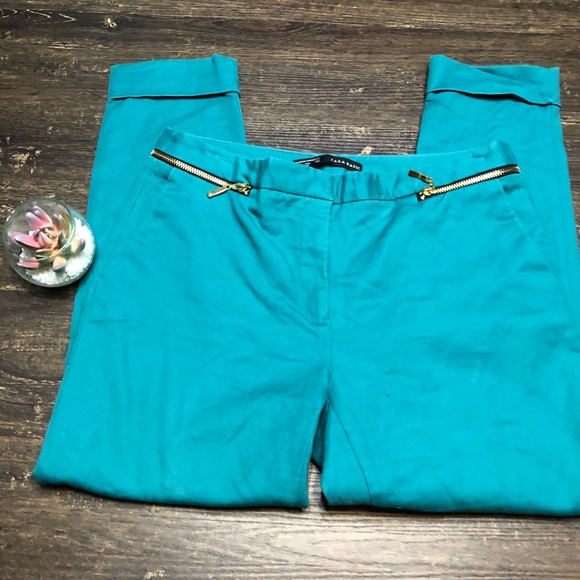 Zara Pants - Zara Basics Teal Zipper detail cuffed ankle slacks